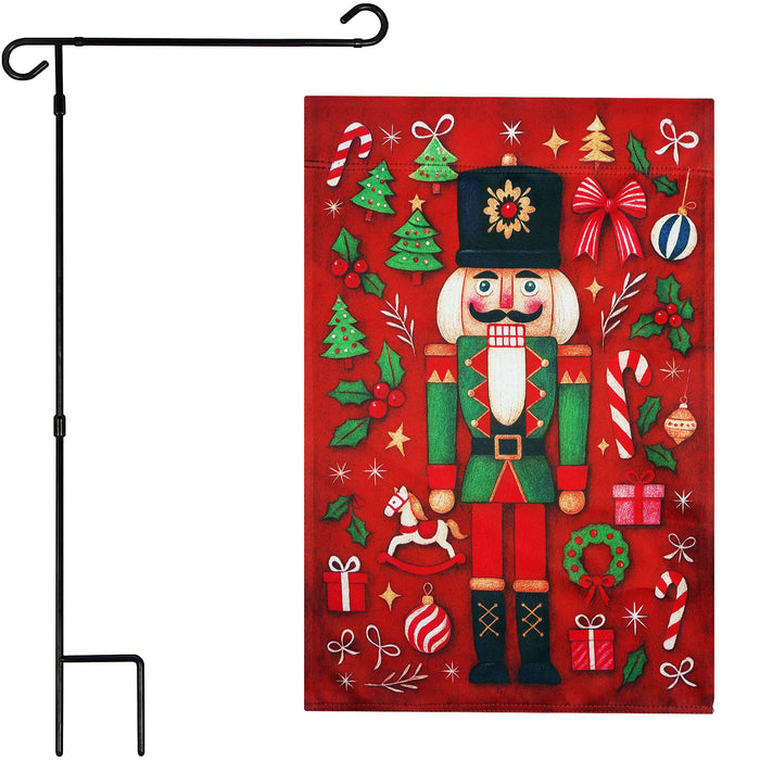G128 36x16IN Garden Flag Stand & 12x18 Christmas Nutcracker Flag Kit