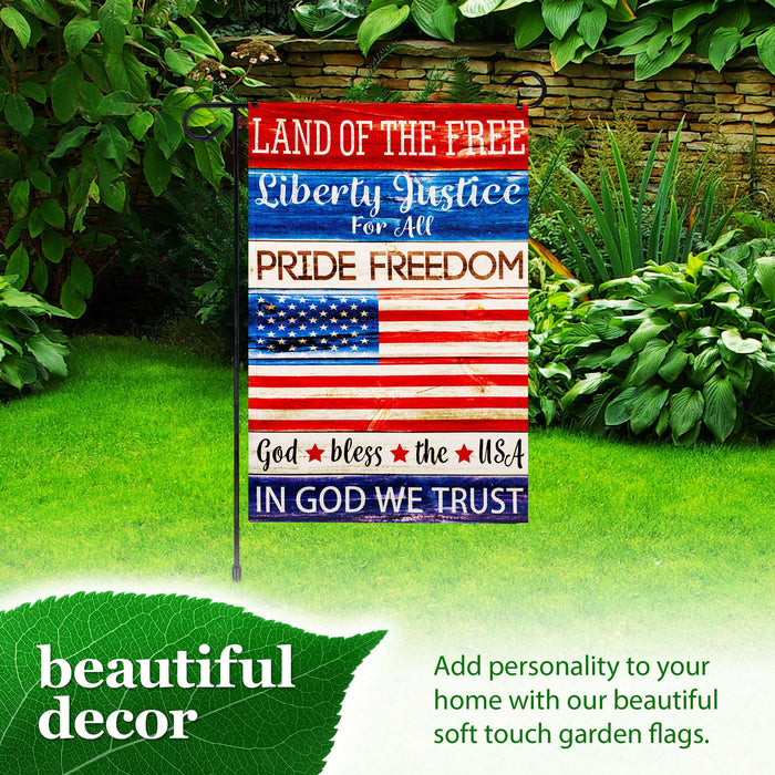 G128 Combo Pack: Garden Flag Stand 36x16IN & Garden Flag Land of the Free Liberty Printed 12x18IN Double Sided