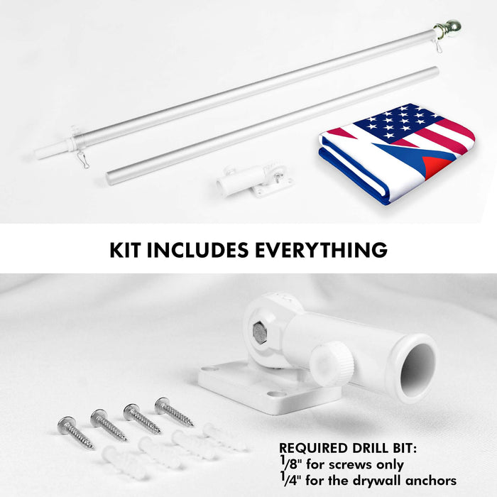 G128 Combo Pack: 6 Ft Twist Free Aluminum Spinning Flagpole (Silver) & Cuba USA Friendship Flag | 3x5 Ft | LiteWeave Pro Series Printed 150D Polyester | Pole with Flag Included