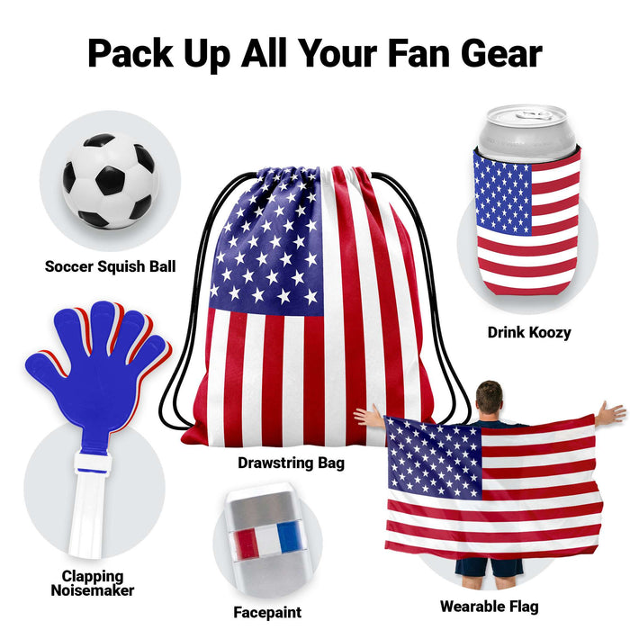 G128 World Soccer Tournament 2026 Cup Soccer Fan Set 6PCS, USA Fan Merch with Flag and Koozie, Accessories for Sports Parties