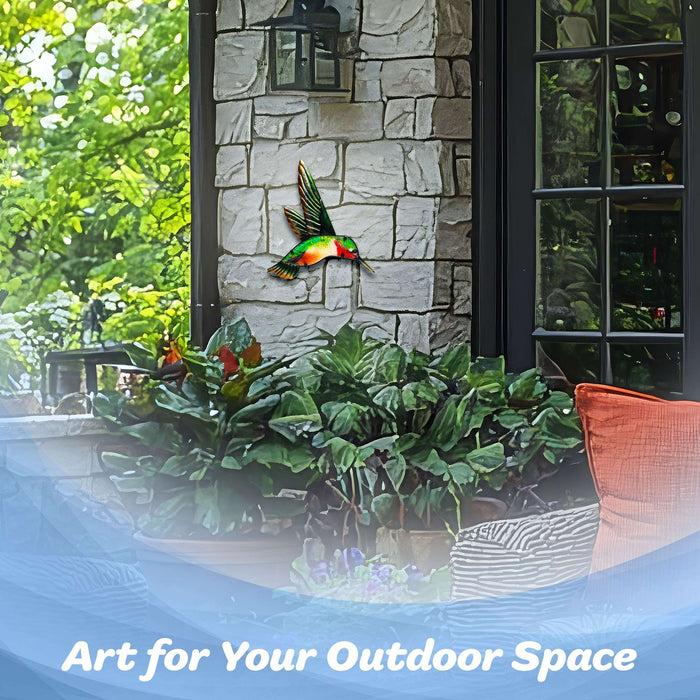 G128 green hummingbird metal wall art hanging decor, 12 inch nominal size