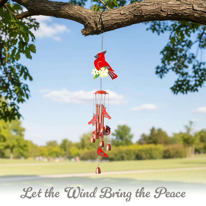 G128 Cardinal Wind Chimes for Outside | 34" Metal Red Cardinal Windchimes for Outdoor Garden, Patio, Porch
