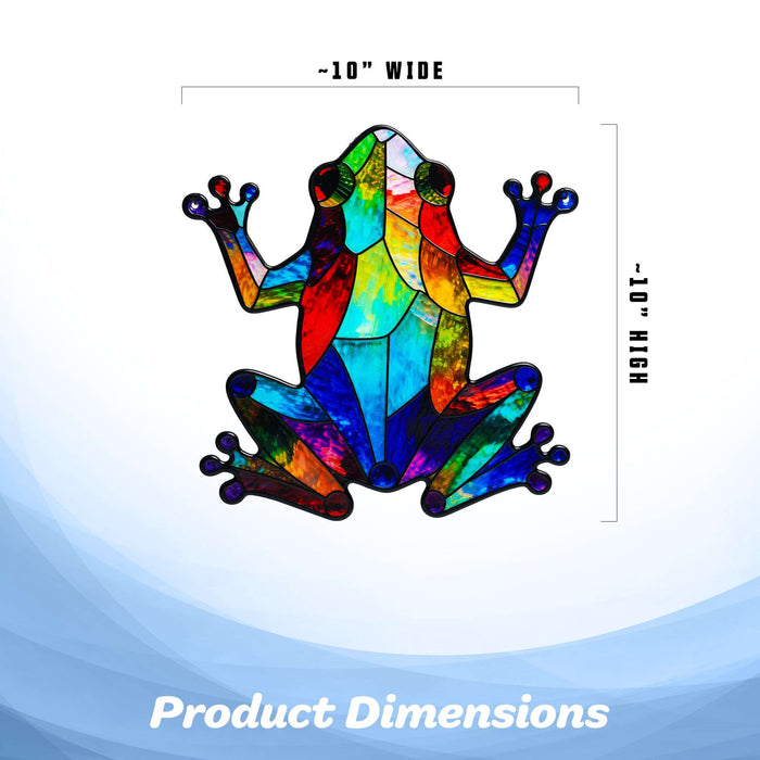 G128 tree frog stained glass suncatcher window hanging ornament with metal frame, 10 inch nominal size