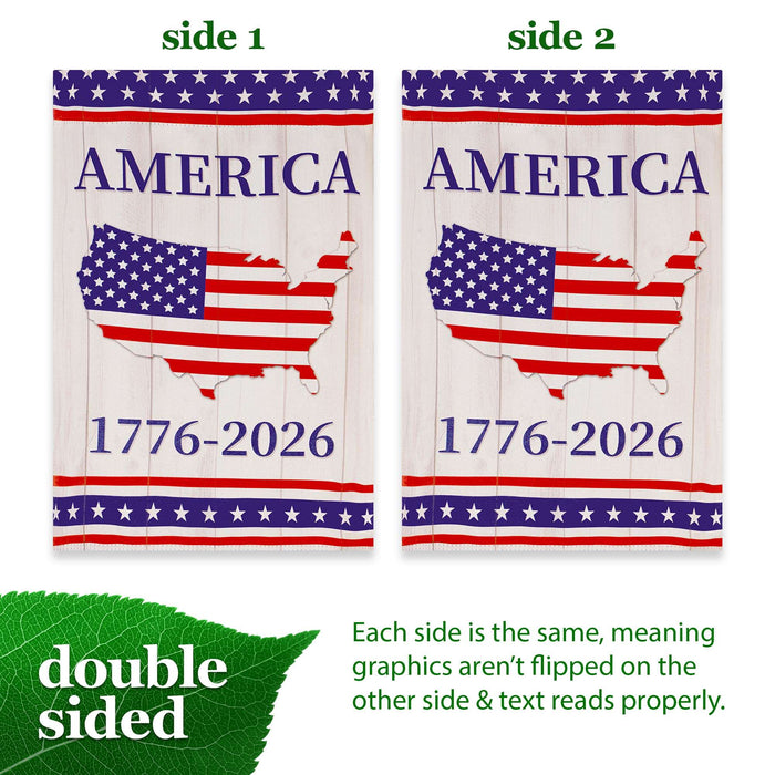G128 USA 250th Anniversary Rustic Map Garden Flag 12x18 In | Double Sided Printed Patriotic Yard Decoration with USA Map Design | America 1776–2026 Celebration Flag for Lawn or Garden