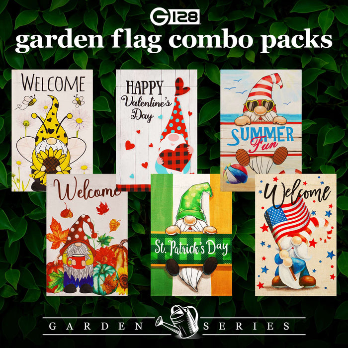 G128 set of 6 valentine's and seasonal gnomes garden flags, 12x18 inch, photo 2