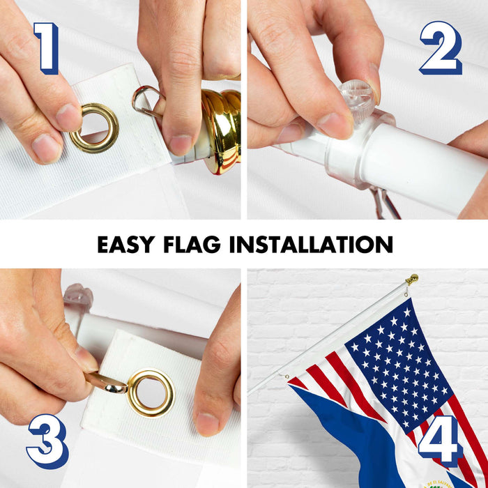 G128 Combo Pack: 6 Ft Tangle Free Aluminum Spinning Flagpole (White) & El Salvador USA Friendship Flag | 3x5 Ft |LiteWeave Pro Series Printed 150D Polyester | Pole with Flag Included