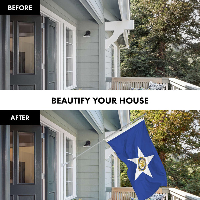 G128 Combo Pack: 6 Ft Twist Free Aluminum Spinning Flagpole (Silver) & Houston Flag | 3x5 Ft | LiteWeave Pro Series Printed 150D Polyester | Pole with Flag Included