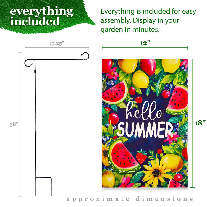 G128 36x16IN Garden Flag Stand & 12x18 Hello Summer Watermelon Flag Kit