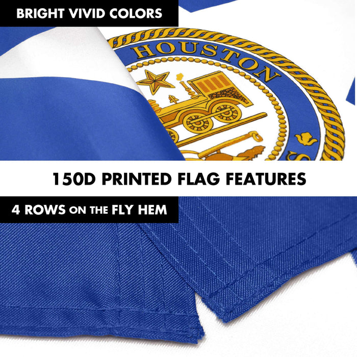 G128 Combo Pack: 6 Ft Twist Free Aluminum Spinning Flagpole (White) & Houston Flag | 3x5 Ft | LiteWeave Pro Series Printed 150D Polyester | Pole with Flag Included