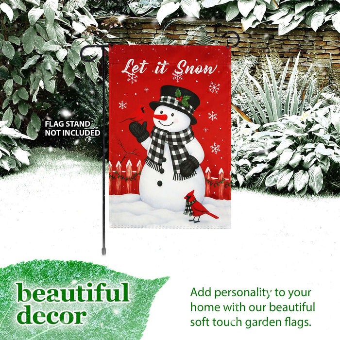 G128 Let It Snow Snowman Cardinal Garden Flag 12x18 In Double Sided Winter Yard Garden Lawn Decoration