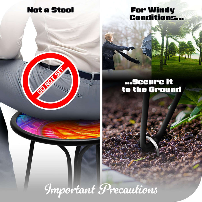 G128 12 in Round Glass Outdoor Side Table Mixed Color Pattern | Decorative Plant Stand, Small End Table for Garden Patio Porch Living Room