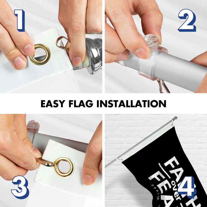 G128 Combo Pack: 6 Ft Tangle Free Aluminum Spinning Flagpole (Silver) & Faith over Fear Flag 3x5 Ft, LiteWeave Pro Series Printed 150D Polyester | Pole with Flag Included