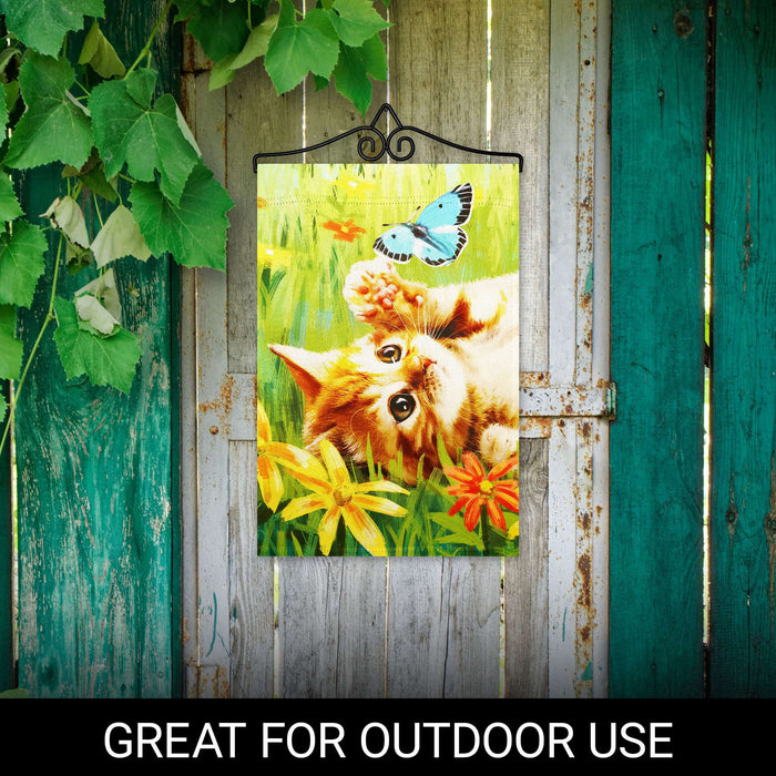 G128 Combo Pack Garden Flag Hanger 14IN & Garden Flag Kitten Butterfly Flowers Printed 12x18IN Double Sided