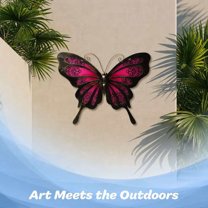 G128 Butterfly Metal Wall Art Decor | Pink Butterfly Indoor Outdoor Wall Art Hanging Decor for Bedroom, Living Room, Garden, Patio