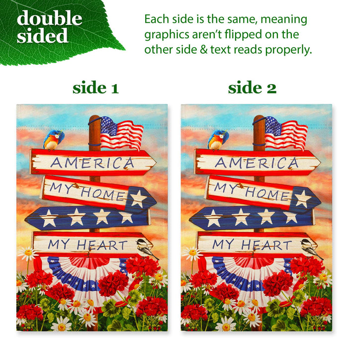 G128 Combo Pack: Garden Flag Stand 36x16IN & Garden Flag America My Home My Heart Printed 12x18IN Double Sided