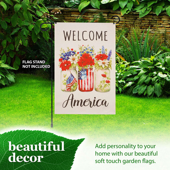G128 Welcome America Mason Jars Garden Flag 12x18 In Double Sided Independence Day Yard Garden Lawn Decoration