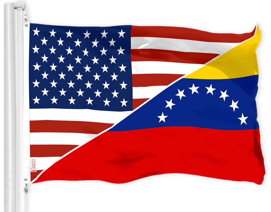 G128 Combo Pack: American USA Flag 3x5 Ft & Venezuela 8 Stars USA Friendship Flag 3x5 Ft | Both LiteWeave Pro Series Printed 150D Polyester, Brass Grommets