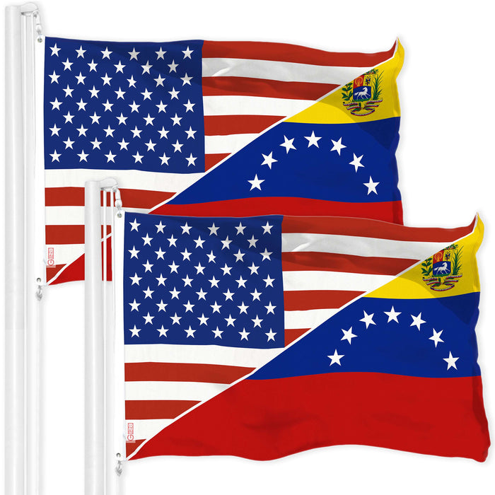 G128 2 Pack: Venezuela 7 Stars USA Friendship Flag | 3x5 Ft | Printed 150D Polyester | Country Flag, Friendship Design, Indoor/Outdoor, Brass Grommets