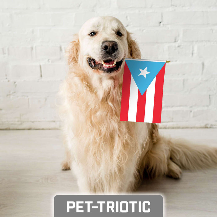 G128 Puerto Rico Light Blue Handheld Stick Flag 8"x12" (50 Pack) | Printed 150D Polyester, Solid Plastic Stick, Spear White Tip