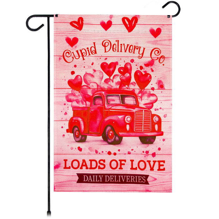 G128 Valentine's Day Cupid Delivery Truck Garden Flag 12x18 In Double Sided Yard Garden Lawn Decoration