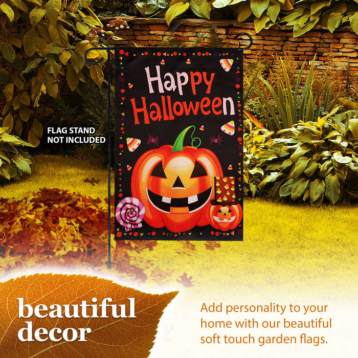 G128 Happy Halloween Pumpkin Candy Garden Flag 12x18 In Double Sided Halloween Yard Garden Lawn Decoration