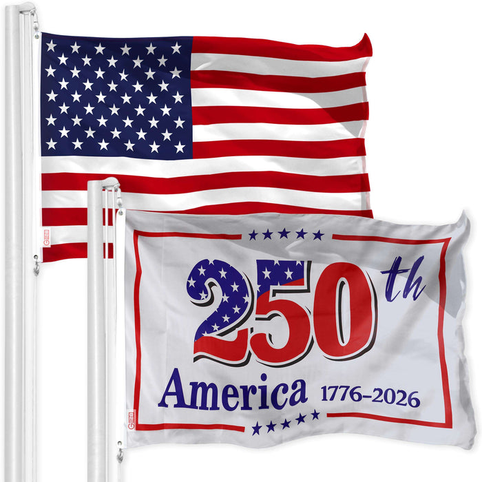 G128 Combo Pack: American USA Flag 3x5 Ft & USA 250th Anniversary Flag 3x5 Ft