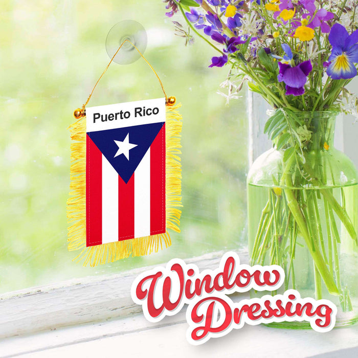 G128 Puerto Rico Puerto Rican Fringy Flag | 3x5 In | LiteWeave Pro Series Printed 150D Polyester | Indoor/Outdoor, Vibrant Colors, Brass Grommets