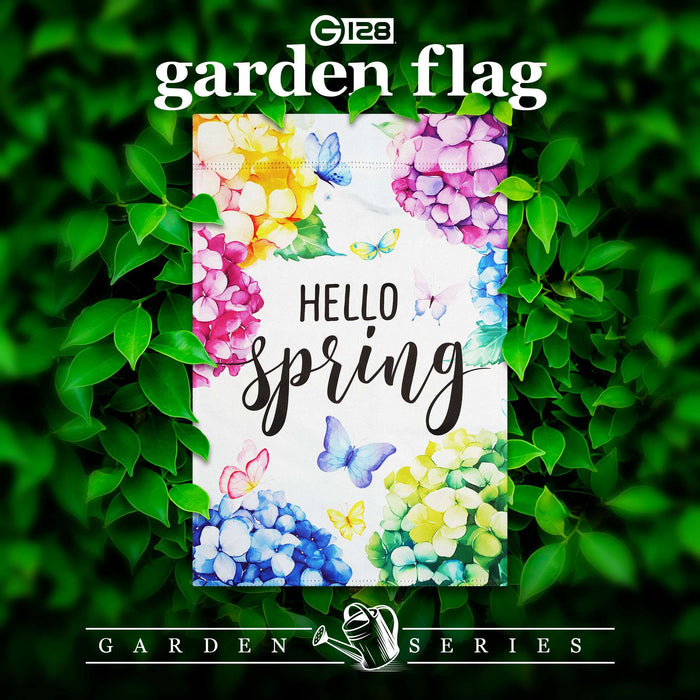 G128 Hello Spring Hydrangea Butterfly Garden Flag 12x18 In Double Sided Spring Yard Garden Lawn Decoration
