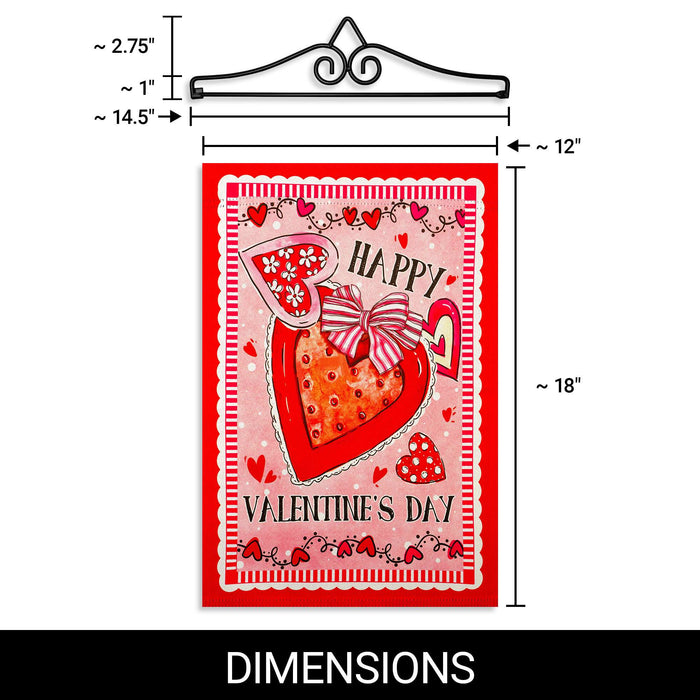 G128 Combo Pack Garden Flag Hanger 14IN & Garden Flag Happy Valentine's Day Heart Cookie Printed 12x18IN Double Sided