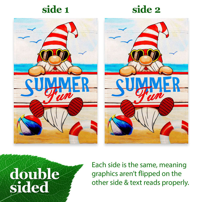 G128 Summer Fun Gnome Garden Flag 12x18 In Double Sided Summer Yard Garden Lawn Decoration