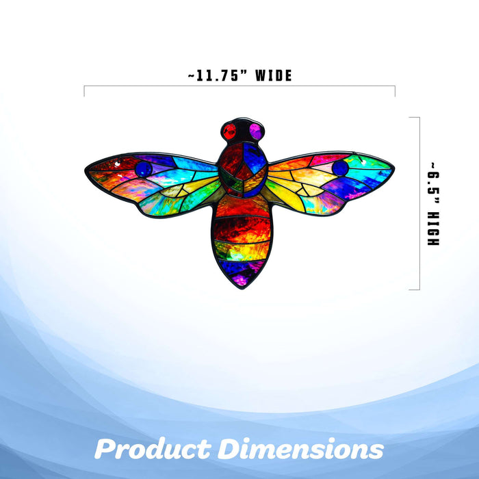 G128 bee stained glass suncatcher window hanging ornament with metal frame, 14 inch nominal size