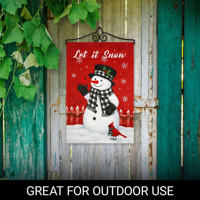 G128 12x18IN Let It Snow Snowman Cardinal Garden Flag with 14IN Hanger