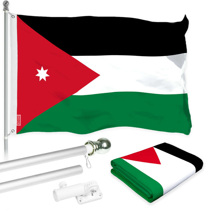 G128 Combo Pack: 6 Ft Twist Free Aluminum Spinning Flagpole (Silver) & Jordan Flag | 3x5 Ft | LiteWeave Pro Series Printed 150D Polyester | Pole with Flag Included