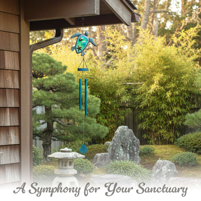 G128 Wind Chime Sea Turtle for Outside | Coastal Ocean Theme Windchimes Outdoors for Home Garden Patio Decor Unique Birthday Gifts