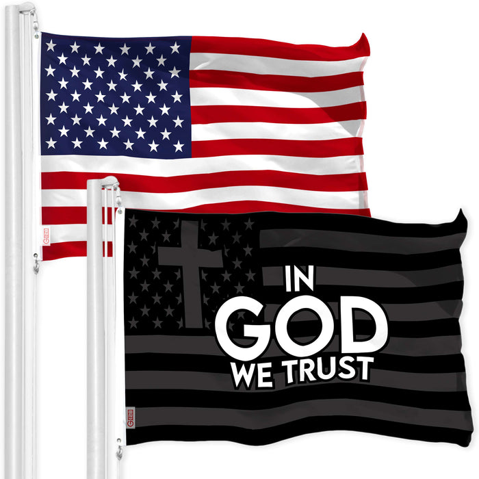 G128 Combo Pack: American USA Flag 3x5 Ft 150D & In God We Trust Patriotic Flag 3x5 Ft 300D | Both Printed, Brass Grommets
