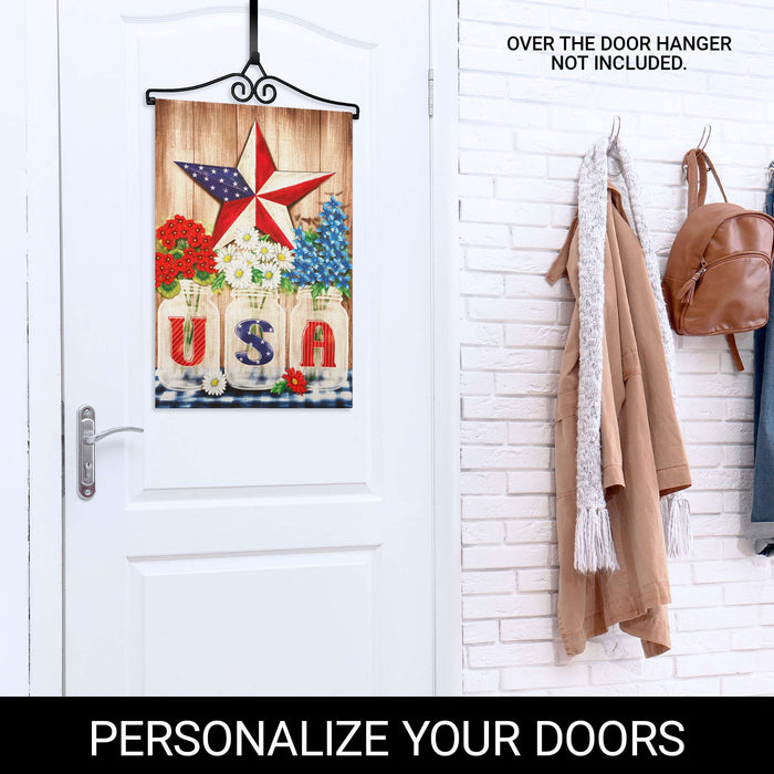 G128 Combo Pack Garden Flag Hanger 14IN & Garden Flag USA Star Flowers Printed 12x18IN Double Sided
