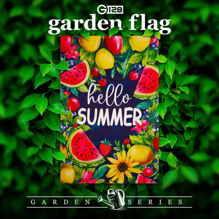 G128 Hello Summer Watermelon Fruit Garden Flag 12x18 In Double Sided Summer Yard Garden Lawn Decoration