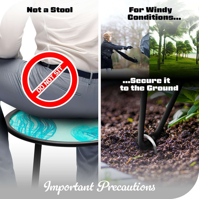 G128 14 in Round Glass Outdoor Side Table Jellyfish Ocean Pattern | Decorative Plant Stand, Small End Table for Garden Patio Porch Living Room