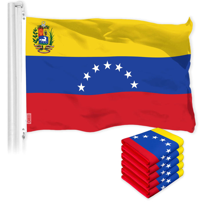 G128 5 Pack: Venezuela 7 Stars Flag | 3x5 Ft | LiteWeave Pro Series Printed 150D Polyester | Country Flag, Indoor/Outdoor, Vibrant Colors, Brass Grommets