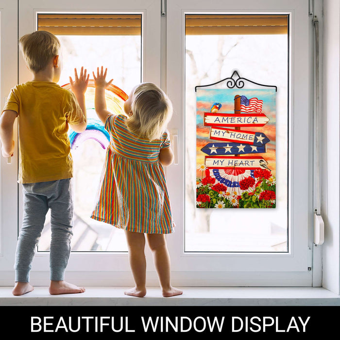 G128 Combo Pack Garden Flag Hanger 14IN & Garden Flag America My Home My Heart Printed 12x18IN Double Sided