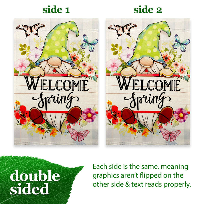 G128 Welcome Spring Gnome Flowers Garden Flag 12x18 In Double Sided Spring Yard Garden Lawn Decoration