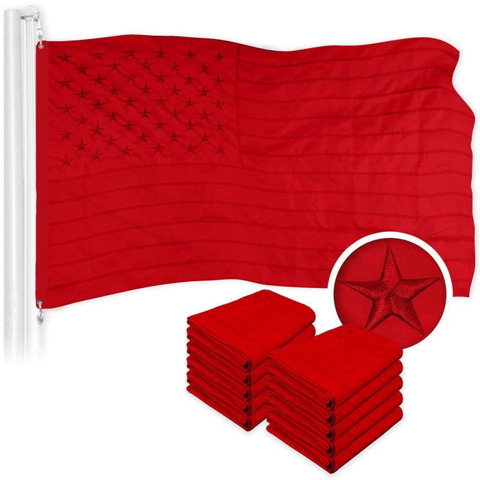 G128 10 Pack: American USA All Red Flag | 3x5 Ft | ToughWeave Series Embroidered 300D Polyesterr | Embroidered Stars, Sewn Stripes, Indoor/Outdoor, Vibrant Colors, Brass Grommets