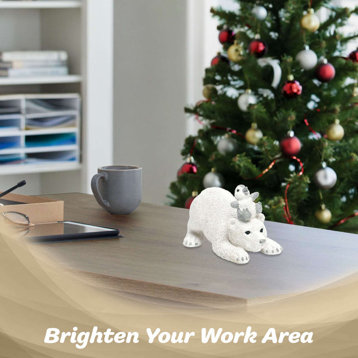 G128 resin polar bear with baby cub statue, 4 inch tabletop winter figurine