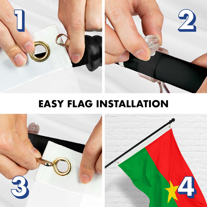 G128 Combo Pack: 6 Ft Twist Free Aluminum Spinning Flagpole (Black) & Burkina Faso Flag | 3x5 Ft | LiteWeave Pro Series Printed 150D Polyester | Pole with Flag Included
