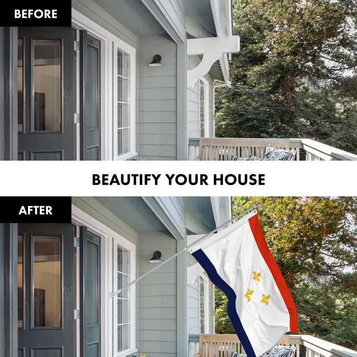 G128 Combo Pack: 6 Ft Twist Free Aluminum Spinning Flagpole (Silver) & New Orleans Flag | 3x5 Ft | LiteWeave Pro Series Printed 150D Polyester | Pole with Flag Included