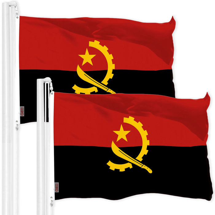 G128 2 Pack: Angola Angolan Flag | 3x5 Ft | LiteWeave Pro Series Printed 150D Polyester | Country Flag, Indoor/Outdoor, Vibrant Colors, Brass Grommets