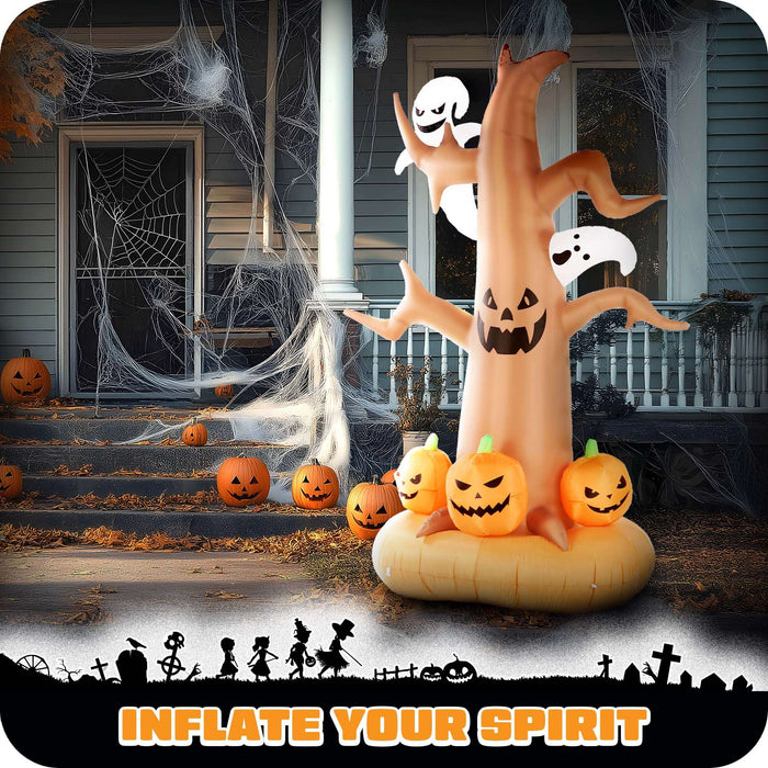 G128 8 ft Halloween Haunted Tree with Ghosts and Pumpkins Inflatable Decor with LED Lights, Halloween Outdoor Holiday Yard Decoration, Fast Inflate, Weather-Resistant, Outdoor Use