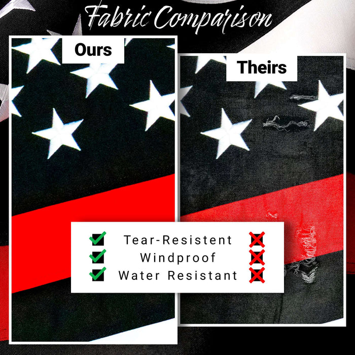 G128 - Thin Red Line Flag Embroidered 2x3 FT Heavy Duty 220GSM Tough Spun Polyester U.S. American Flag Brass Grommets Honoring Fire Fighters and EMTs Black White and Red US Flag