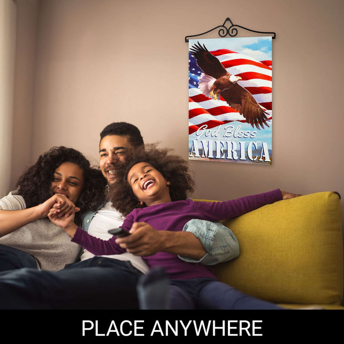 G128 Combo Pack Garden Flag Hanger 14IN & Garden Flag God Bless America with Eagle Printed 12x18IN Double Sided