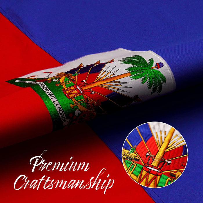 G128 Haiti Haitian Flag | 2.5x4 Ft | StormFlyer Series Embroidered 220GSM Spun Polyester | Country Flag, Embroidered Design, Indoor/Outdoor, Brass Grommets, Heavy Duty, All Weather